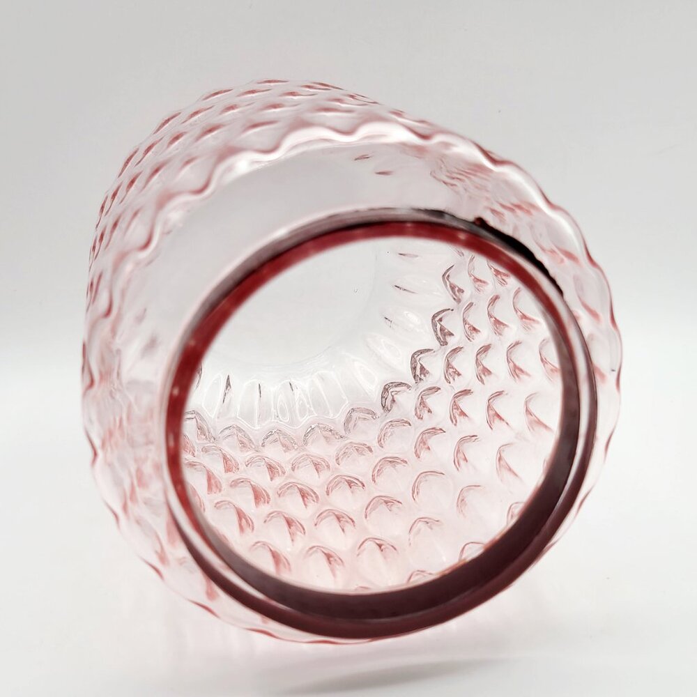 Pink Textured Ovals Pressed Glass Vase 8" Ugly Rim Paint - Picture 6 of 11